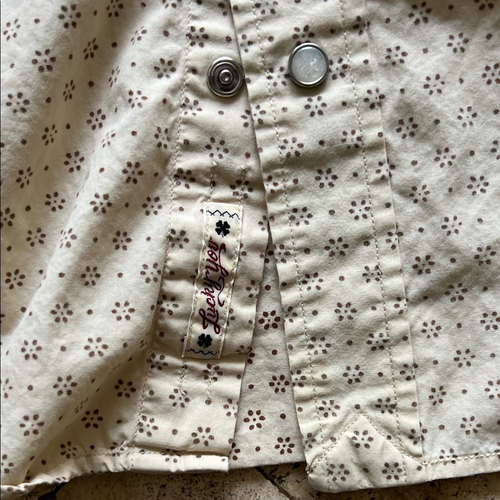 LUCKY BRAND Men Light Brown Patterned Casual Shirt Western comfort - Picture 4 of 9